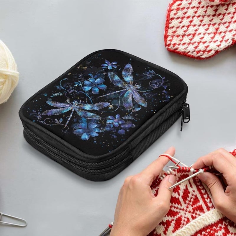 Hechitok Dragonfly Flower Empty Crochet Hook Case Portable Travel Crochet Storage Bag Organizer Zipper Bags with Web Pocket and Crochet Holder Slots for Crochet Knitting Accessories - Image 3